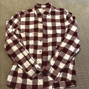 Men's Burgundy and White Checkered Shirt